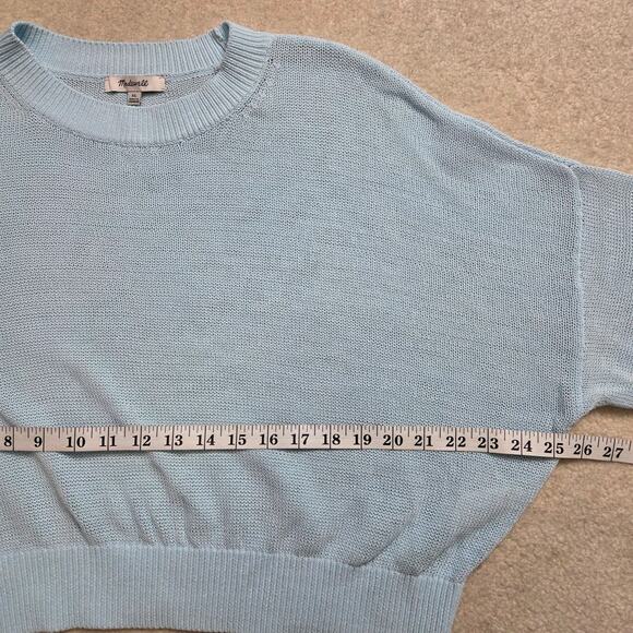 Madewell XL Pullover Cropped Long Sleeve Sweater Crew Neck Loose Knit Blue - Picture 9 of 14